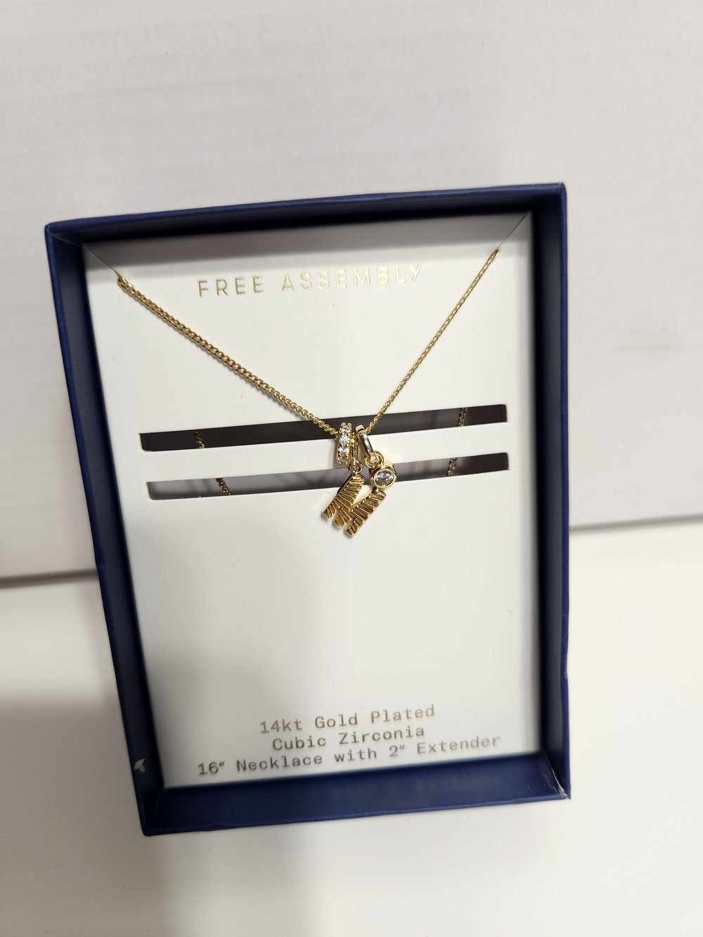 Gold Plated Charm Necklace with Cubic Zirconia Letter M
